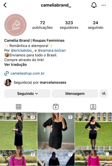 Perfil de marca de aluna no Instagram