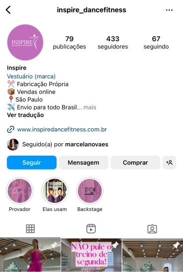 Perfil de marca de aluna no Instagram